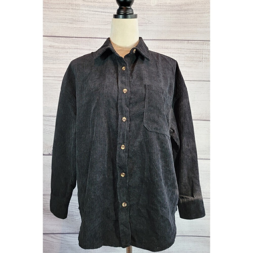 CORDUROY Button Up Oversized Long Sleeve Top Black Size Small